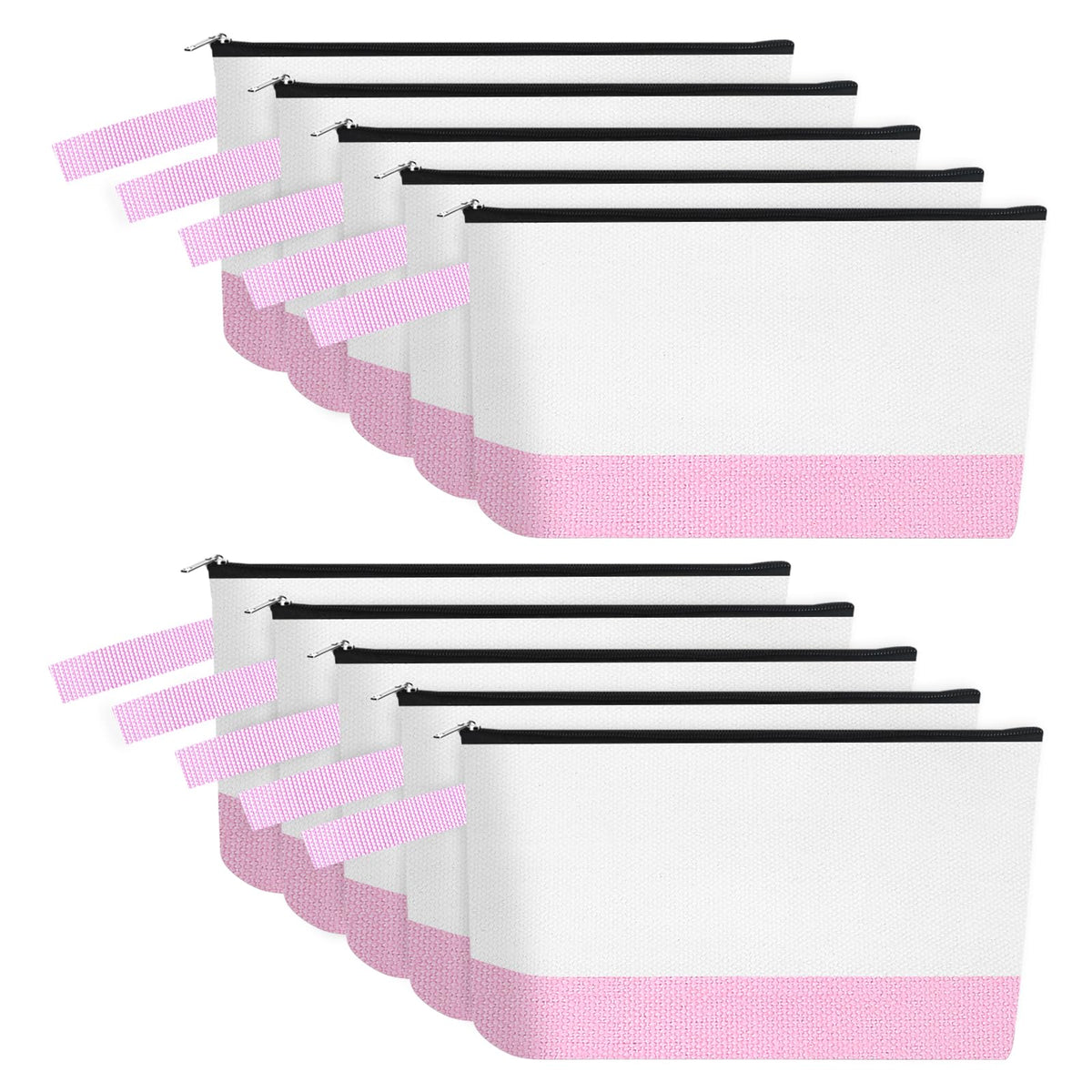 10 Pieces Cotton Canvas Makeup Bag with Bottom, Multi-Purpose Cosmetic Bag with Zipper Travel Toiletry Pouch, Blank DIY Craft Bag Pencil Bag (M, White), MN-WB07