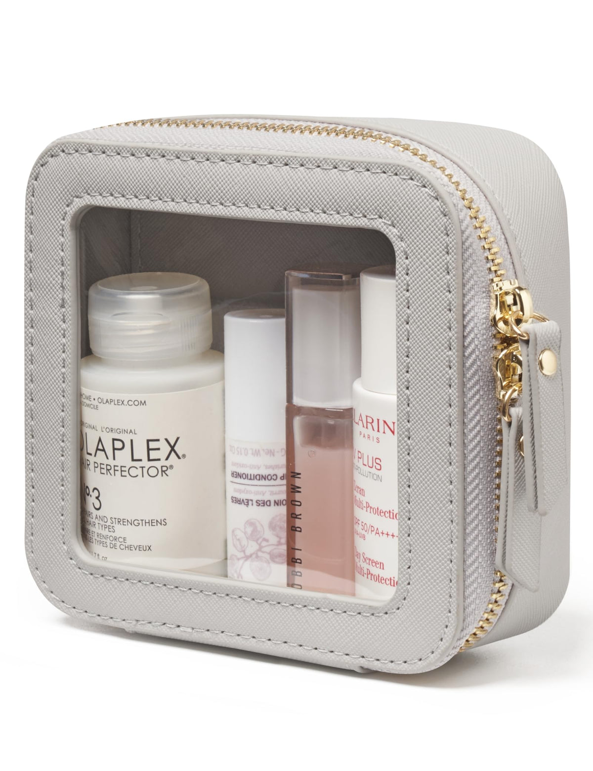 Popvibe Clear Makeup Bag Travel Cosmetic Case Transparent Toiletry Bag with Zipper, Portable Make Up Organizer Traveling Compact Car Bag for Essentials, Gold, Large