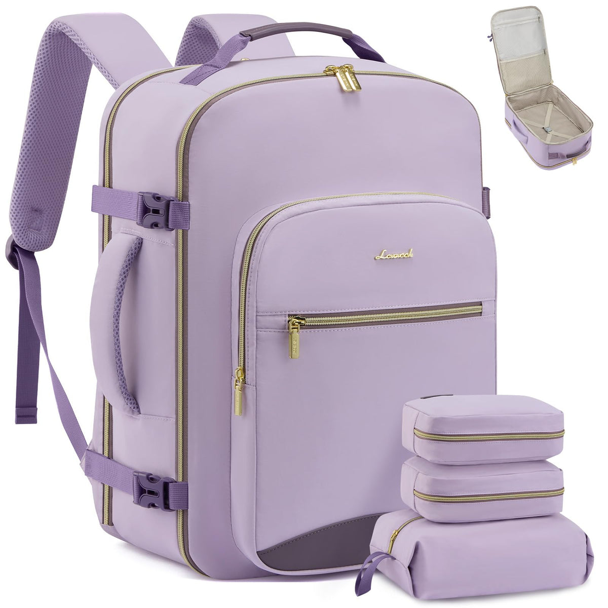 LOVEVOOK 40L Travel Backpack Flight Approved Carry on Backpack,3 Packing Cubes,Waterproof Personal Item Travel Bag,TSA Carry on Luggage Suitcase Travel Essentials,Gifts for Women & Men,fits 17" Laptop