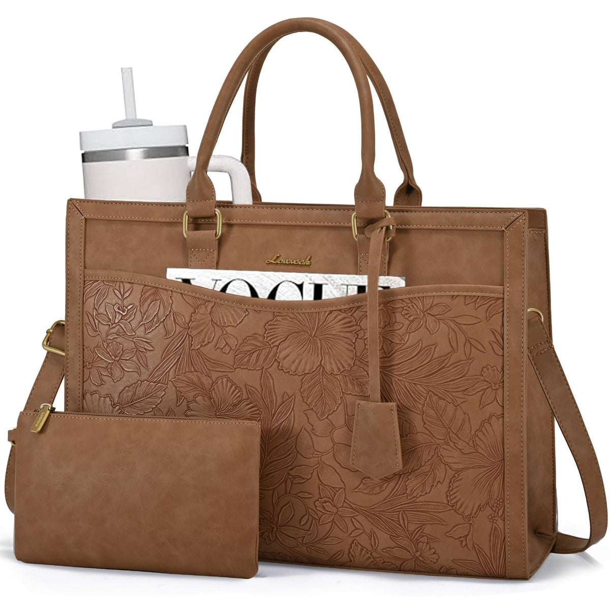 LOVEVOOK Laptop Tote Bag for Women, Large Work Computer Bag with Cup Holder