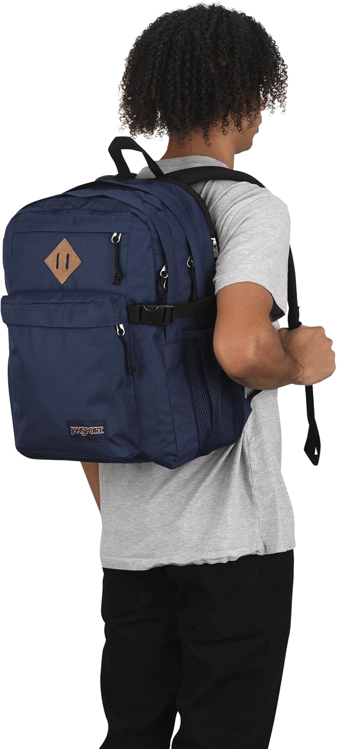 JanSport Main Campus Backpack - Travel or Work backpack w 15-Inch Laptop Sleeve and Dual Water Bottle Pockets, Navy