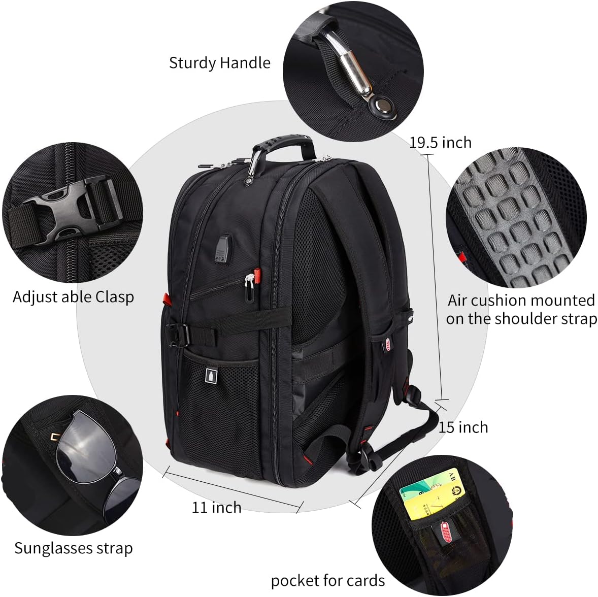 SHRRADOO Extra Large Travel Laptop Backpack for Men, Work College Backpacks