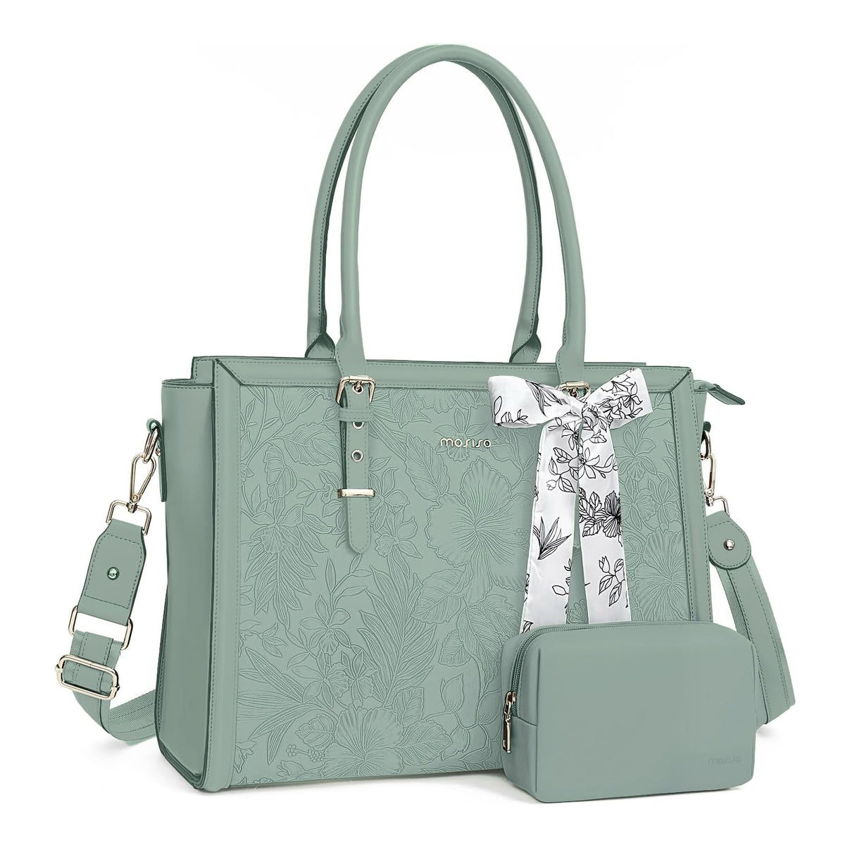 MOSISO Laptop Bag for Women, 17-17.3 inch PU Leather Tote Bag