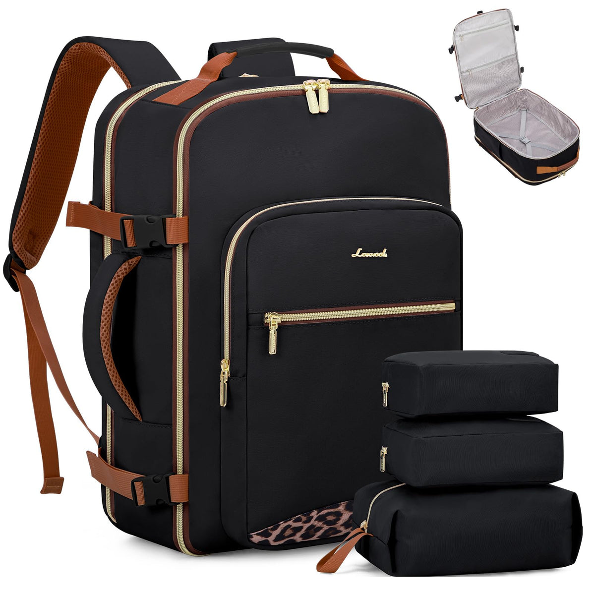 LOVEVOOK 40L Travel Backpack Flight Approved Carry on Backpack,3 Packing Cubes,Waterproof Personal Item Travel Bag,TSA Carry on Luggage Suitcase Travel Essentials,Gifts for Women & Men,fits 17" Laptop