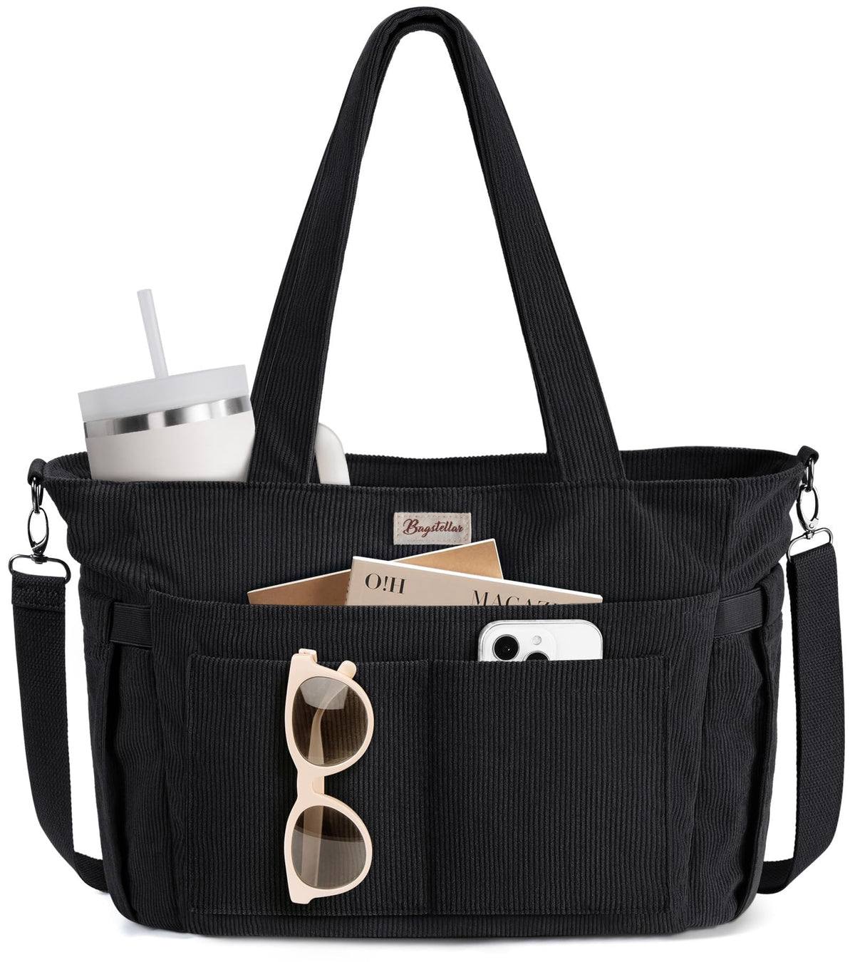 Bagstellar Corduroy Tote Bag for Women, 17 Pockets Laptop Work Tote Purse
