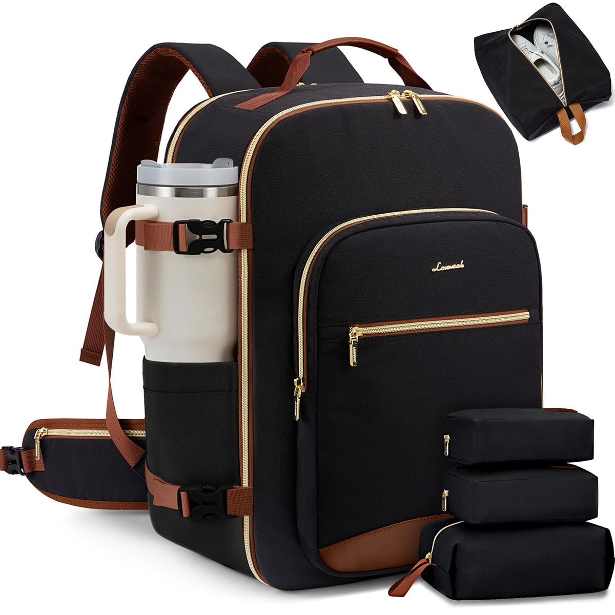 LOVEVOOK 40L Travel Backpack for Women & Men, Airline Approved Carry On Luggage with 3 Packing Cubes, TSA Overnight Bags, Waterproof Personal Item Bag, Weekender Essentials Backpacks fits 17" Laptop