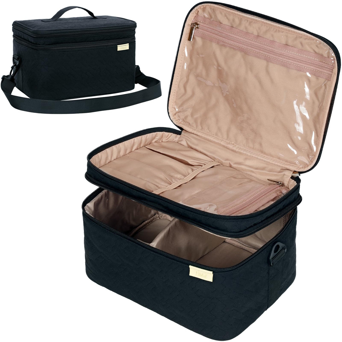 NISHEL Large Makeup Bag Organizer, Double Layer Cosmetic Travel Case