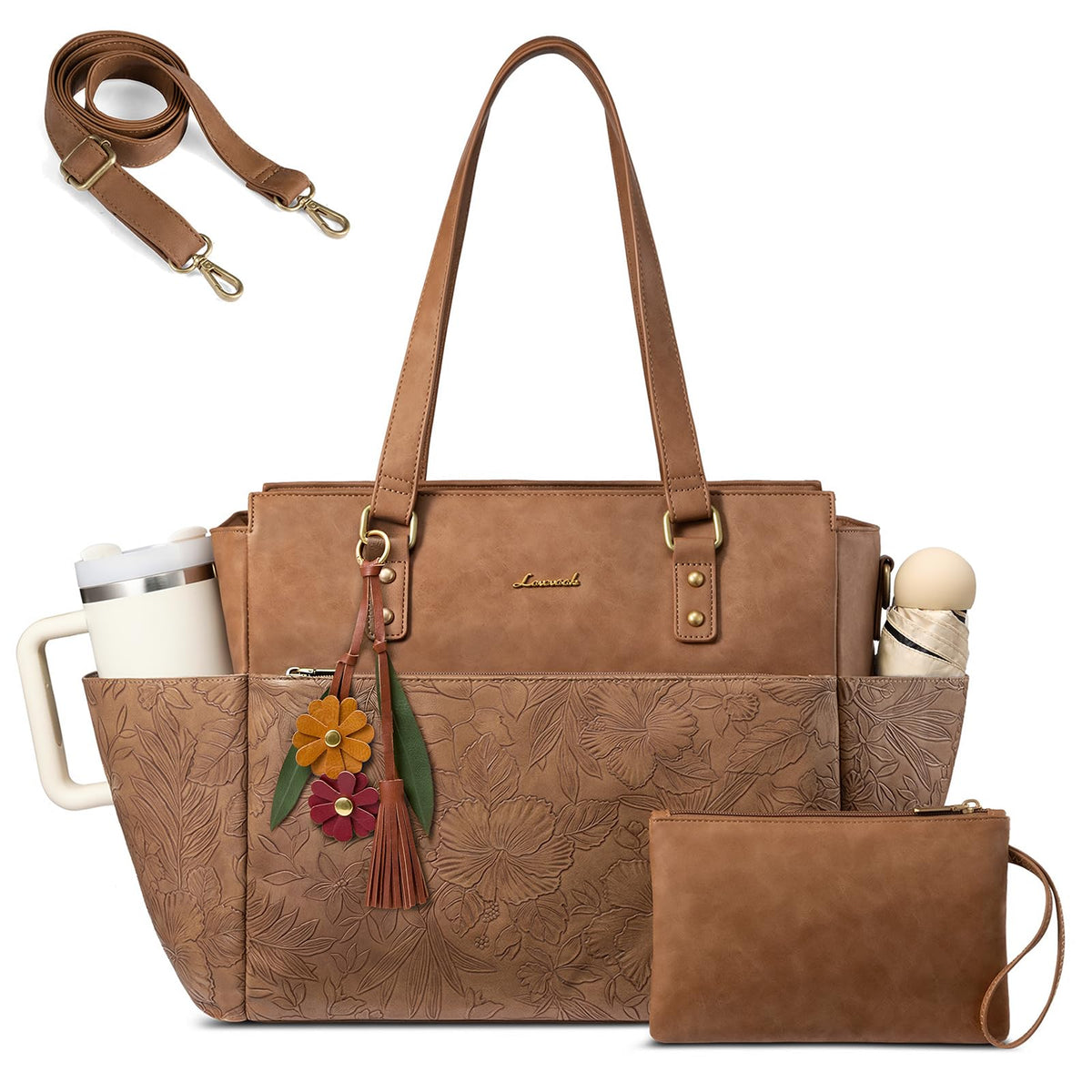 LOVEVOOK Laptop Tote Bag for Women, Vintage Work Teacher Bag with Clutch