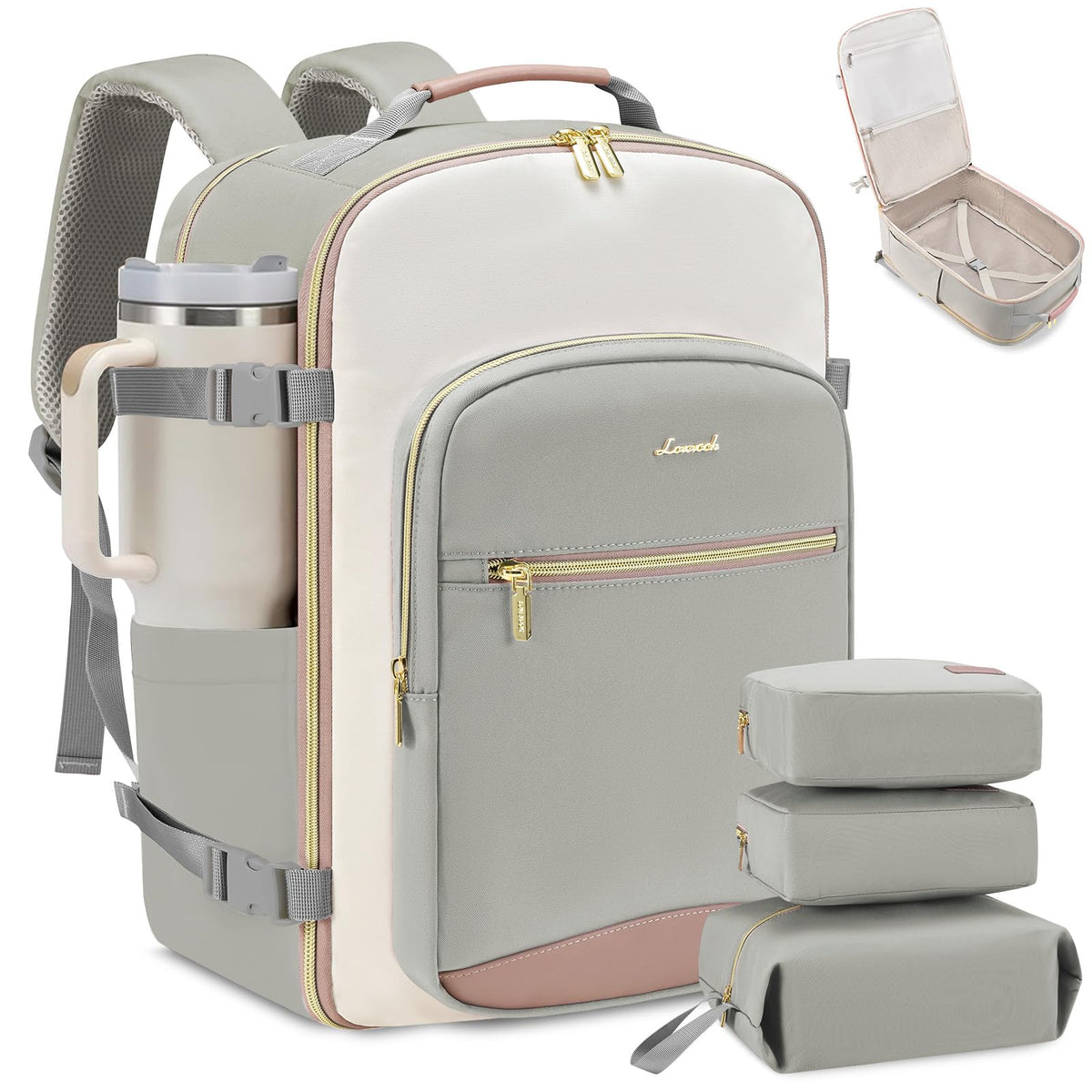 LOVEVOOK 40L Travel Backpack for Women & Men, Airline Approved Carry On Luggage with 3 Packing Cubes, TSA Overnight Bags, Waterproof Personal Item Bag, Weekender Essentials Backpacks fits 17" Laptop