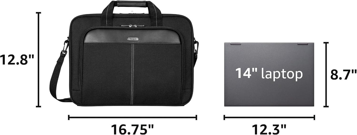Targus 15-16 Inch Slim Lightweight Laptop Briefcase, Black - Messenger and Shoulder Bag with Padded Compartment and Trolley Strap for 16" Laptops (TCT027US)