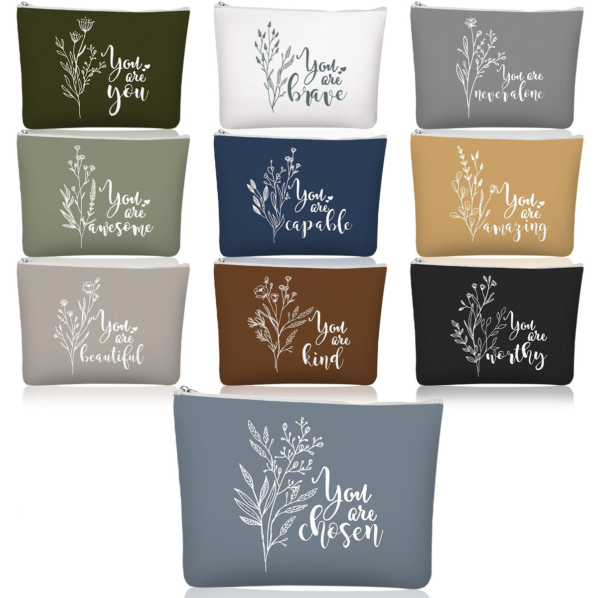 Coume 10 Pcs Canvas Makeup Bags Bulk, Inspirational Quotes