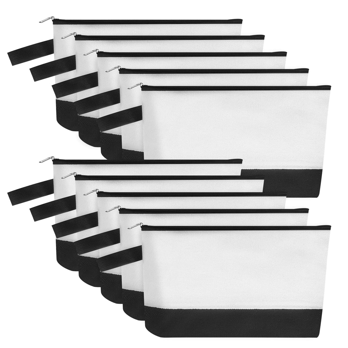 10 Pieces Cotton Canvas Makeup Bag with Bottom, Multi-Purpose Cosmetic Bag with Zipper Travel Toiletry Pouch, Blank DIY Craft Bag Pencil Bag (M, White), MN-WB07