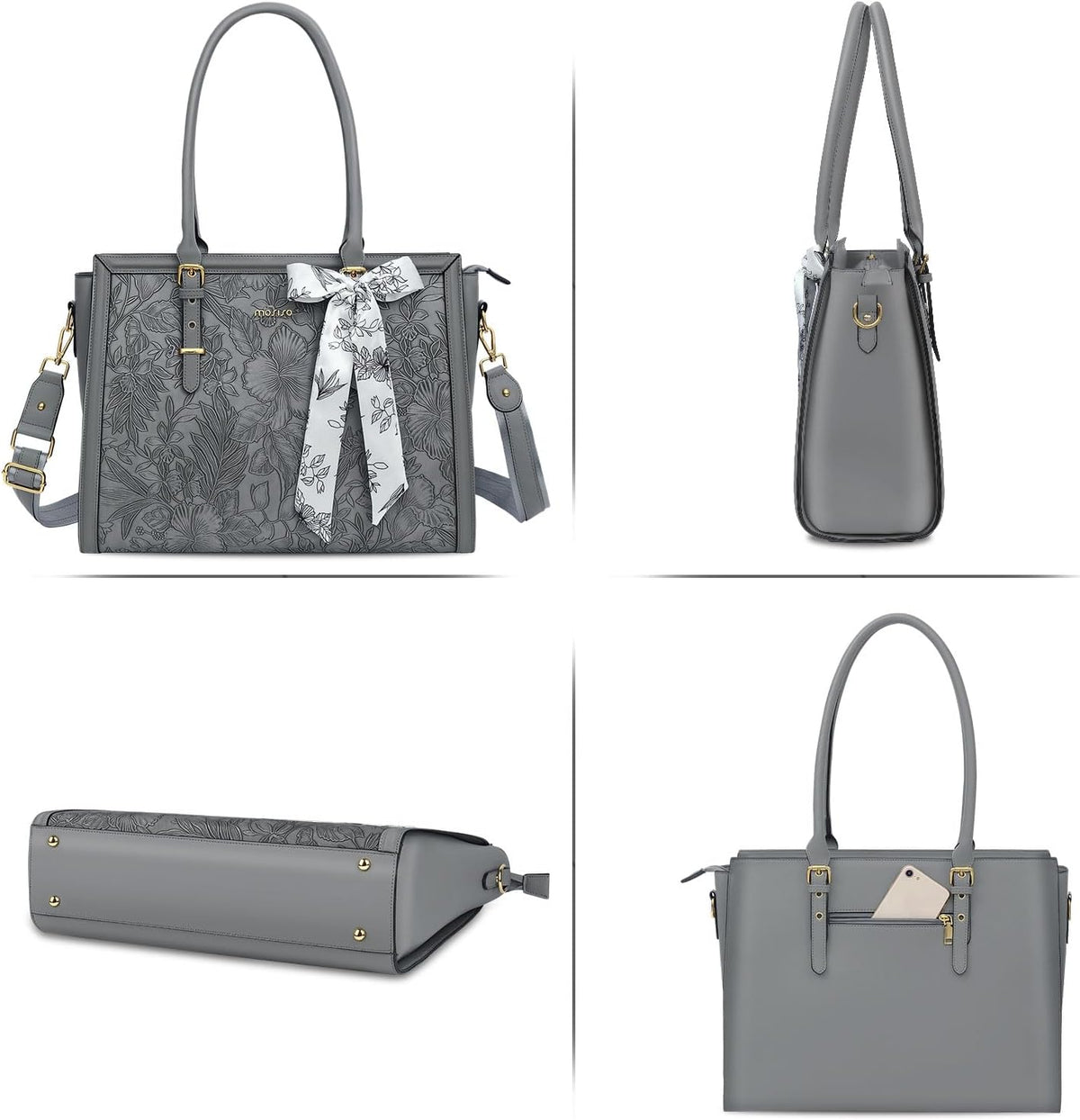 MOSISO Laptop Bag for Women, 17-17.3 inch PU Leather Tote Bag