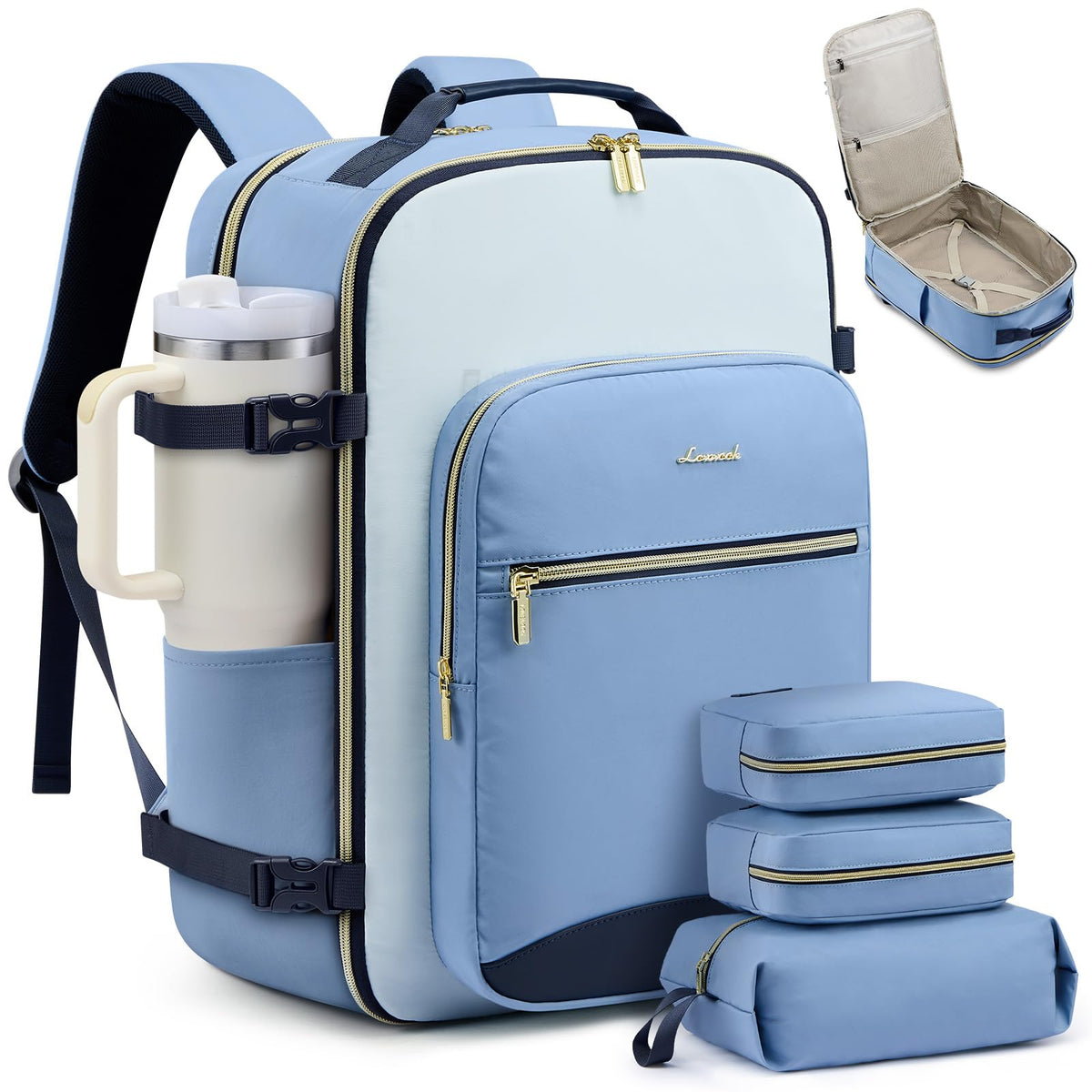 LOVEVOOK 40L Travel Backpack for Women & Men, Airline Approved Carry On Luggage with 3 Packing Cubes, TSA Overnight Bags, Waterproof Personal Item Bag, Weekender Essentials Backpacks fits 17" Laptop