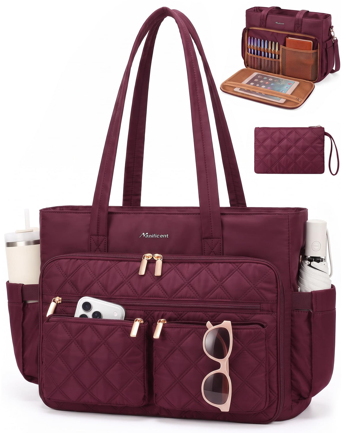 Teacher Tote Bag for Women, 15.6 Inch Laptop Bag with 40 oz Cup Holder