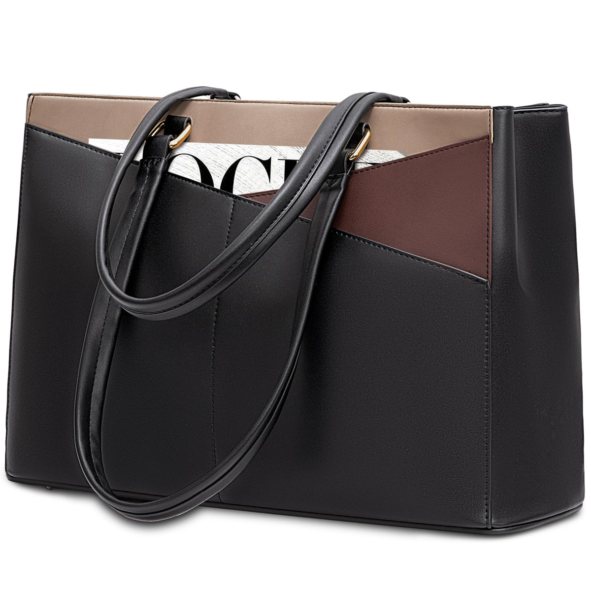 LOVEVOOK Laptop Tote Bag for Women 15.6 Inch Waterproof Leather Computer Bags Business Office Work Briefcase Black