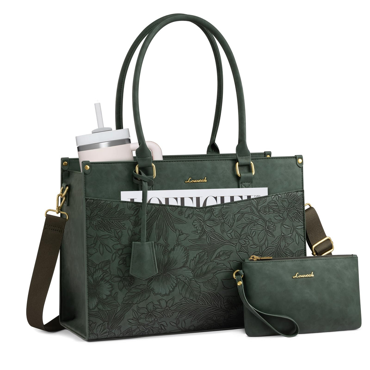 LOVEVOOK Laptop Bag for Women, Waterproof Tote Purse with Clutch for Work