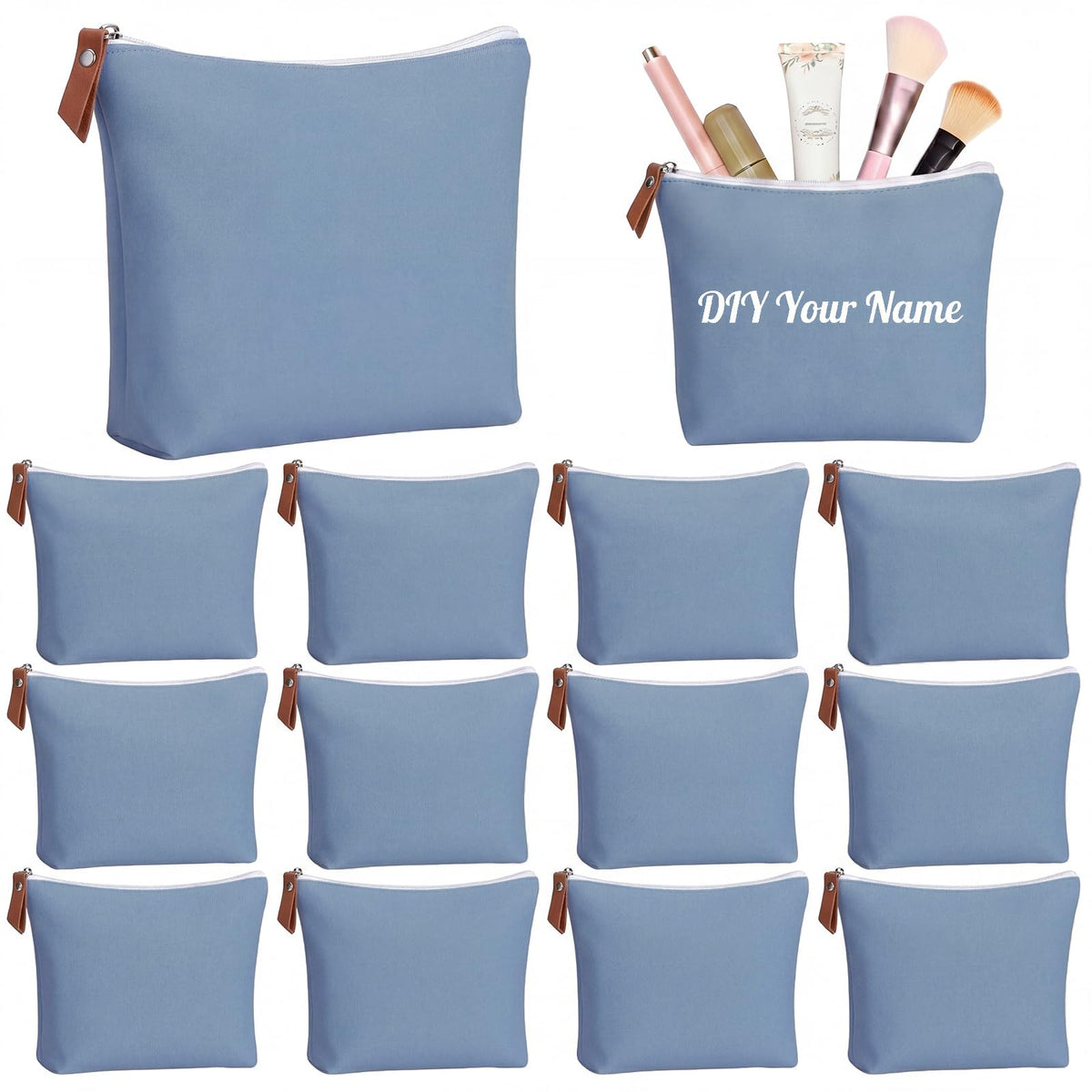Hillban 12 Pcs Blue Striped Makeup Bags Bulk