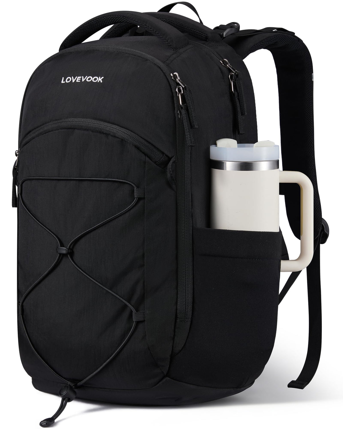 LOVEVOOK Everyday Laptop Backpack for Women & Men With Tumbler Holder,15.6 Inch Classic Travel Work College Teacher Carry on Backpack Purse,Waterproof Computer laptop Bag Hiking Backpack,Beige-Green