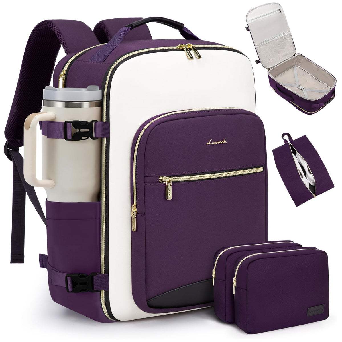 LOVEVOOK 40L Travel Backpack for Women & Men, Airline Approved Carry On Luggage with 3 Packing Cubes, TSA Overnight Bags, Waterproof Personal Item Bag, Weekender Essentials Backpacks fits 17" Laptop