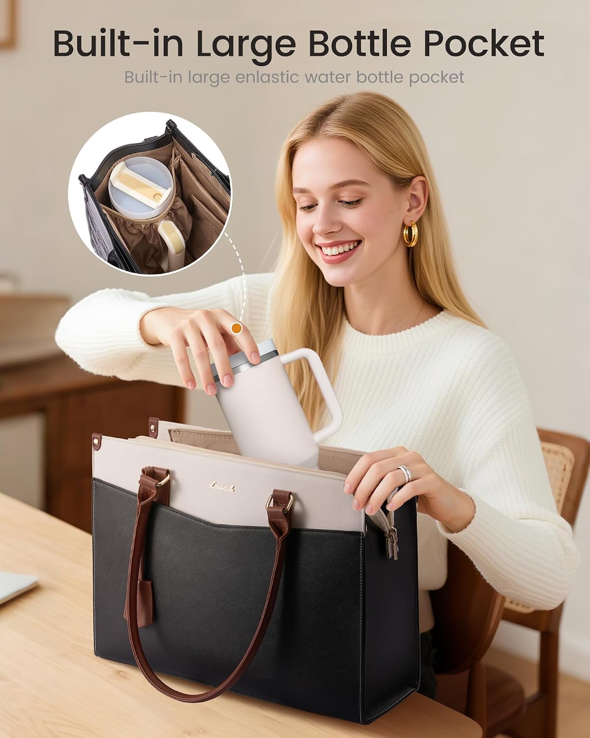 LOVEVOOK Laptop Bag for Women, Waterproof Tote Purse with Clutch for Work
