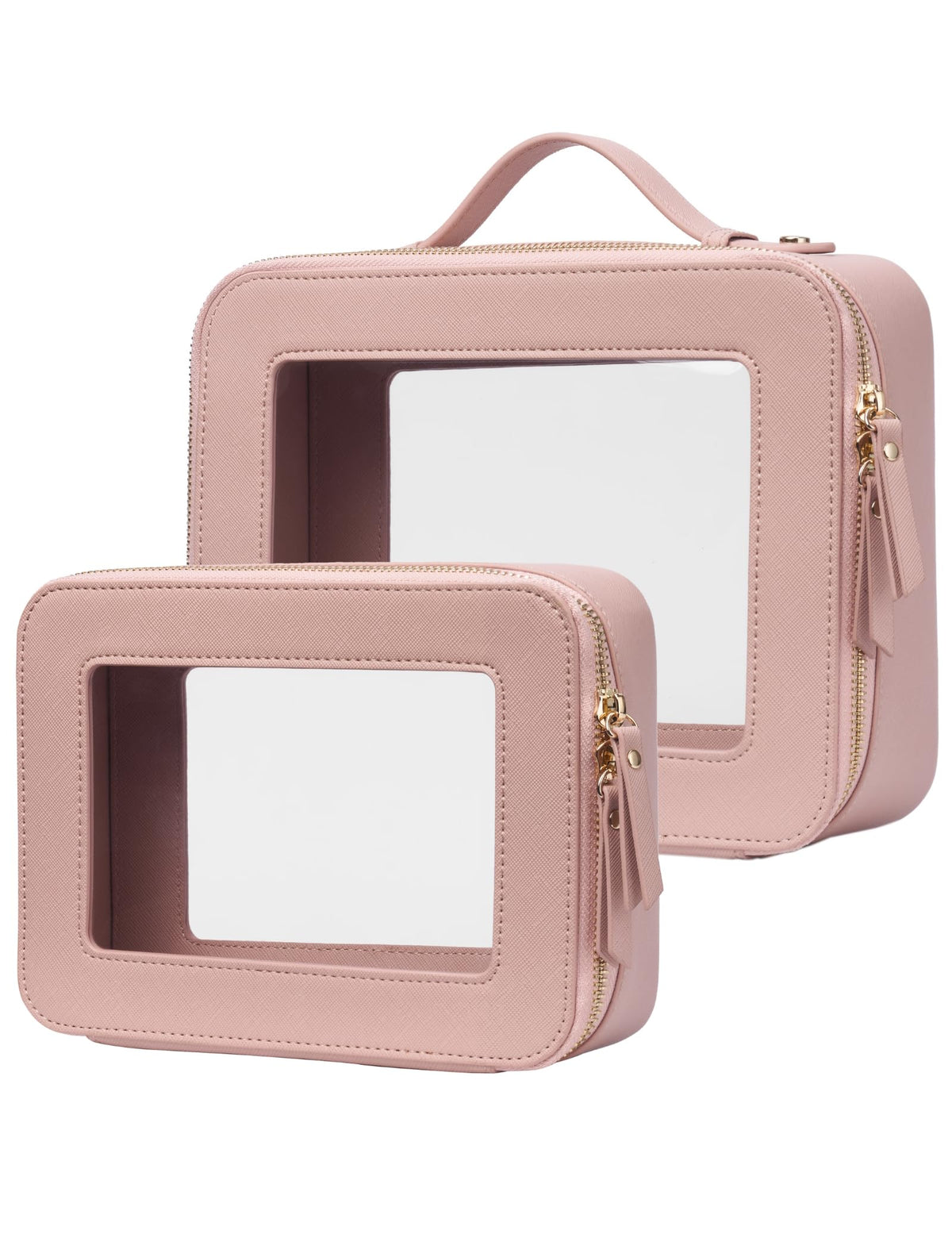 Popvibe Clear Makeup Bag Travel Cosmetic Case Transparent Toiletry Bag with Zipper, Portable Make Up Organizer Traveling Compact Car Bag for Essentials, Gold, Large