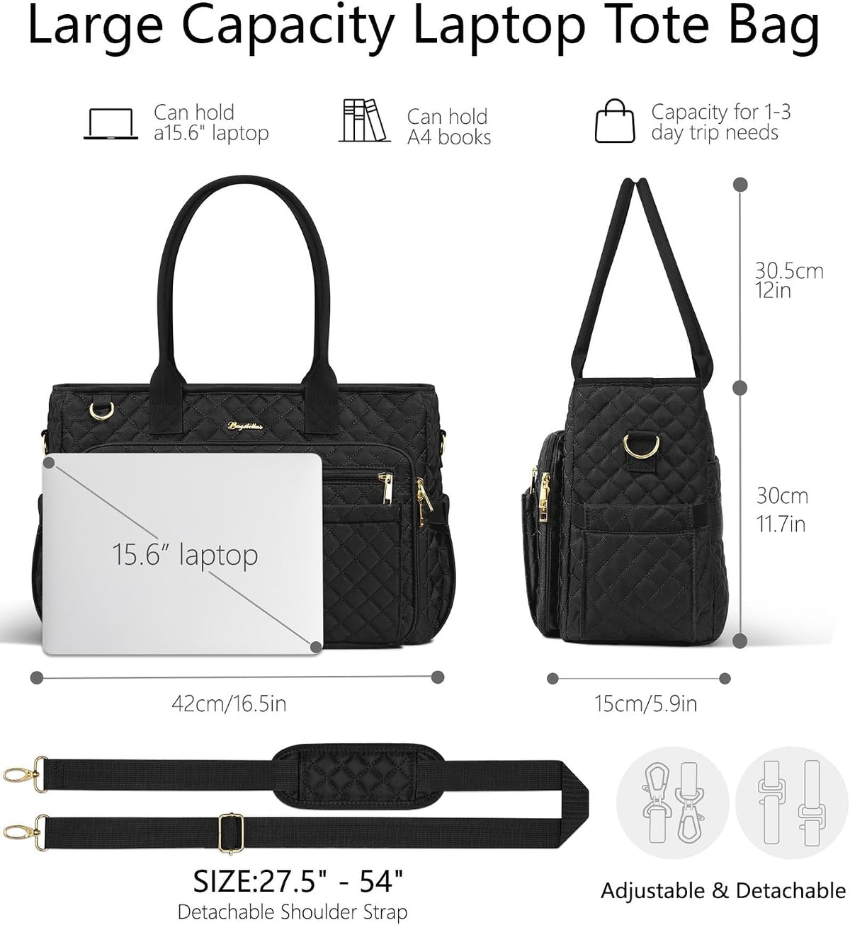 Bagstellar Teacher Tote Bag for Women, 15.6" Laptop Work Tote Computer Bag