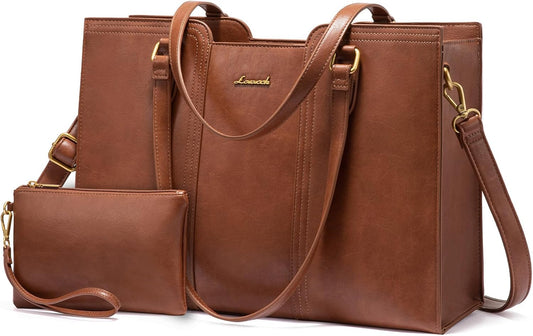 LOVEVOOK Laptop Bag for Women - Waterproof Work Bag for Women & Vintage Laptop Tote Purse with Wristlet