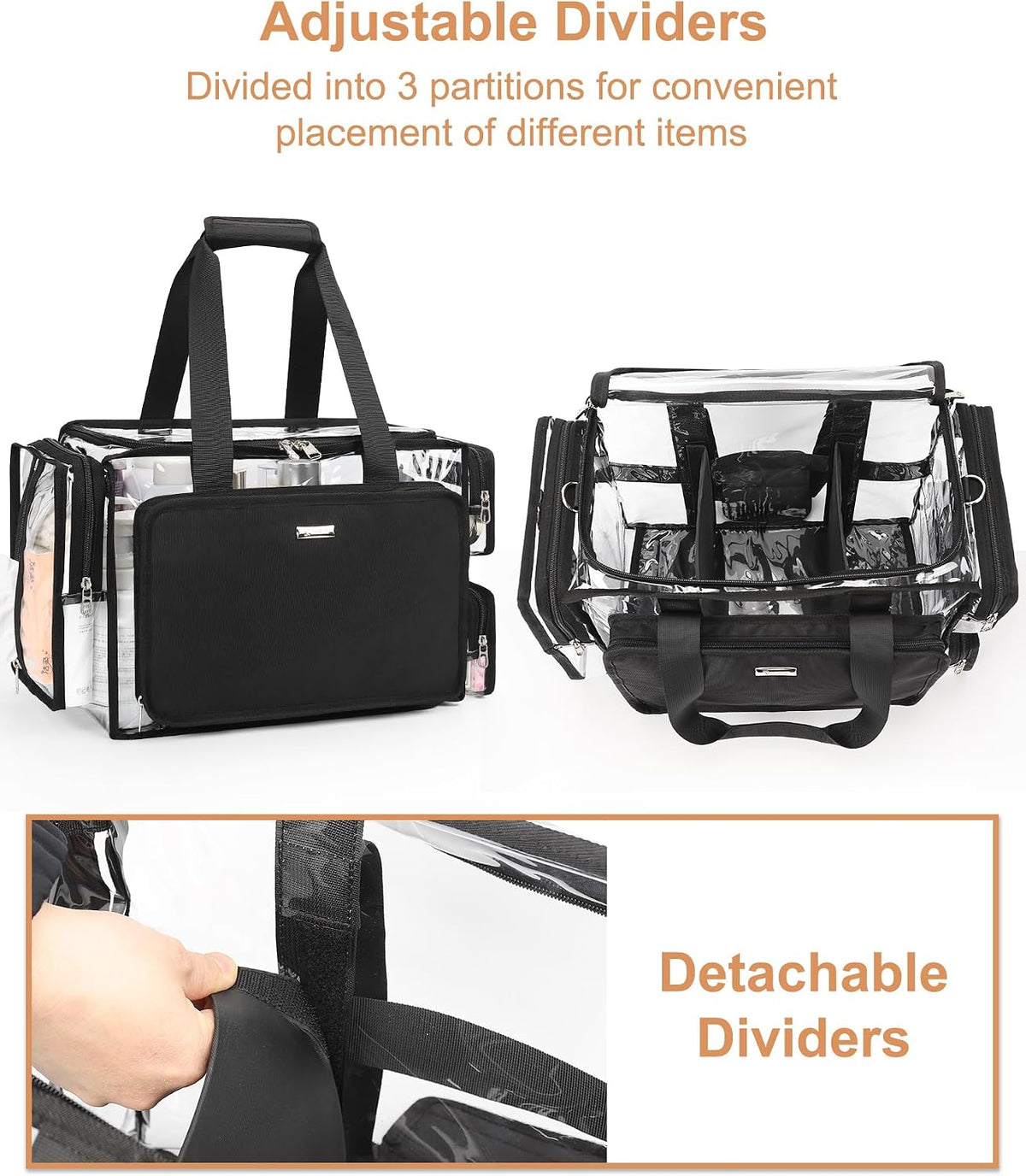 Relavel Clear Makeup Bag Extra Large Makeup Artist Kit Set, Cosmetic Storage Organizer Hair Stylist Traveling Bag, Transparent Tote Duffle Beach Toiletry Bag with Adjustable Dividers & Shoulder Strap