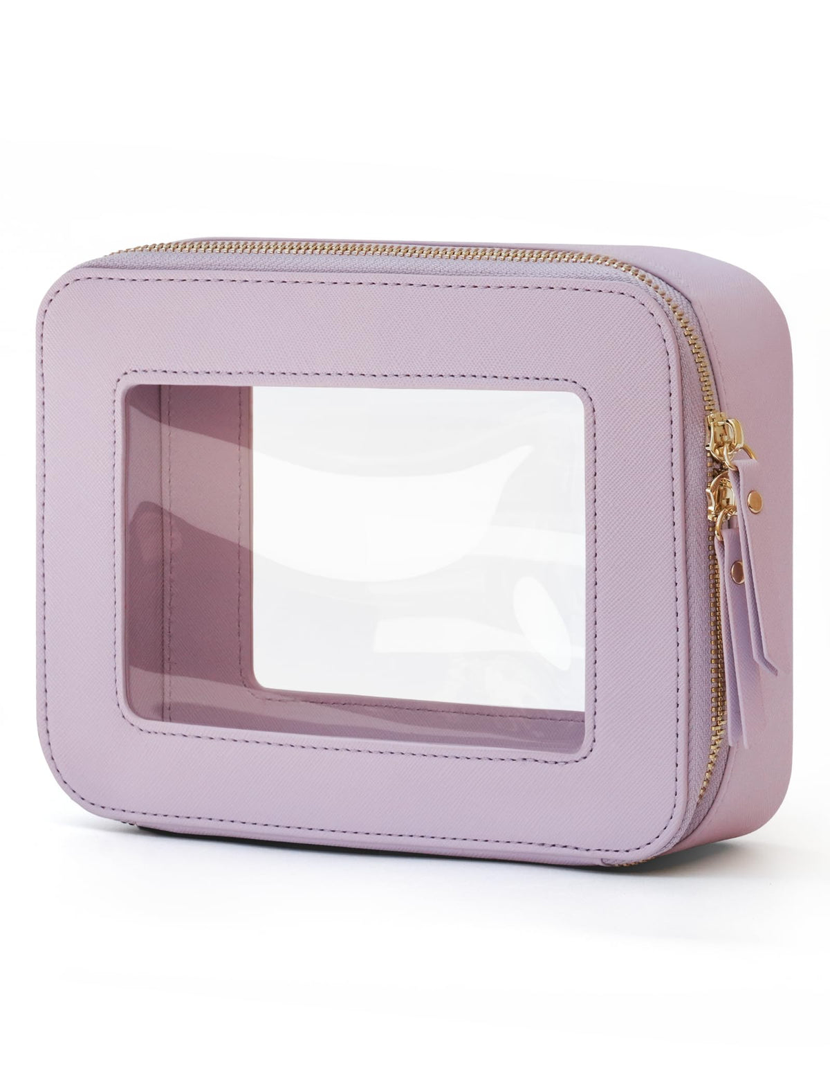 Popvibe Clear Makeup Bag Travel Cosmetic Case Transparent Toiletry Bag with Zipper, Portable Make Up Organizer Traveling Compact Car Bag for Essentials, Gold, Large