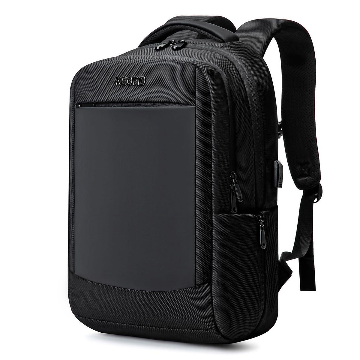 KEOFID Travel backpack for Men and Women, Anti Theft Laptop Backpack with USB Charging Port for Work, Large Bag for College, Carry-on Backpack with Luggage Strap, Water Resistent(Black)
