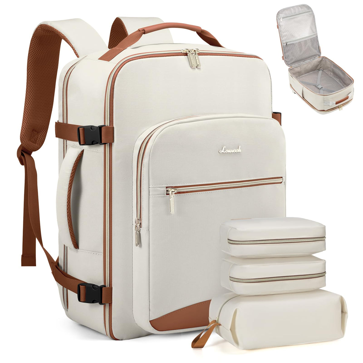 LOVEVOOK 40L Travel Backpack Flight Approved Carry on Backpack,3 Packing Cubes,Waterproof Personal Item Travel Bag,TSA Carry on Luggage Suitcase Travel Essentials,Gifts for Women & Men,fits 17" Laptop