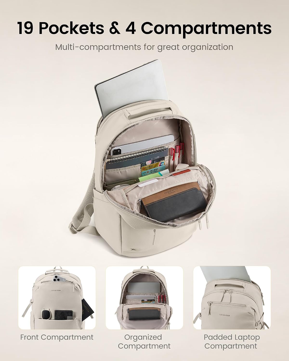 LOVEVOOK Laptop Backpack for Women with Tumbler Holder,Work Backpack Women