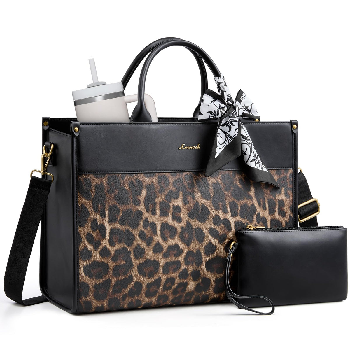 LOVEVOOK Laptop Tote Bag for Women, Vintage Work Bag with Large Cup Holder