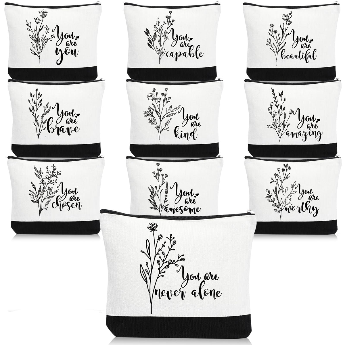 Coume 10 Pcs Canvas Makeup Bags Bulk, Inspirational Quotes