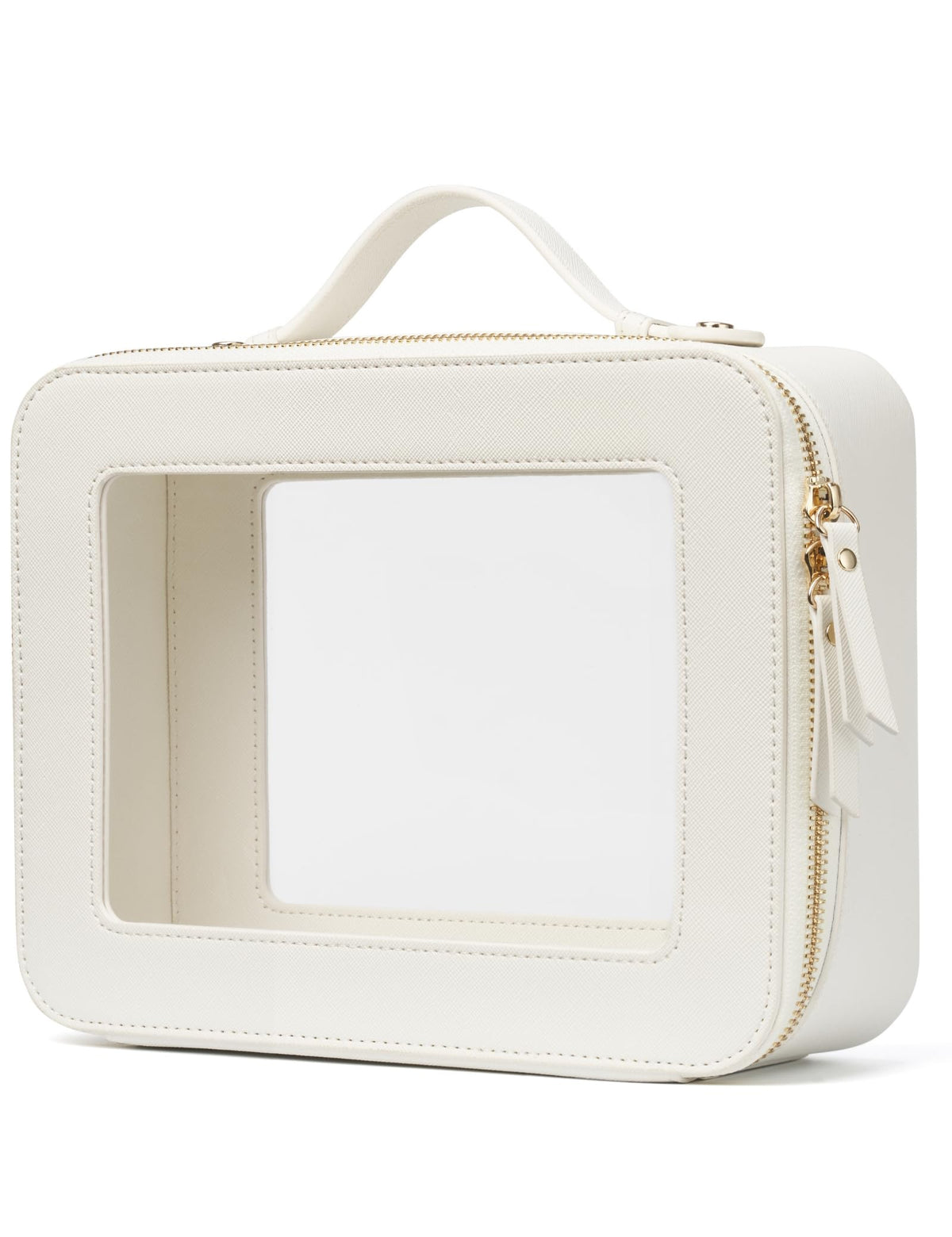 Popvibe Clear Makeup Bag Travel Cosmetic Case Transparent Toiletry Bag with Zipper, Portable Make Up Organizer Traveling Compact Car Bag for Essentials, Gold, Large