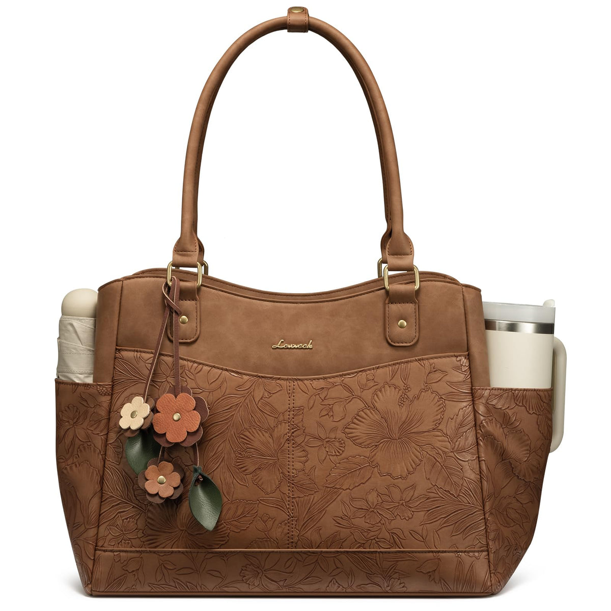 LOVEVOOK Laptop Bag for Women, Vintage Work Tote, Teacher Bag with Pendant