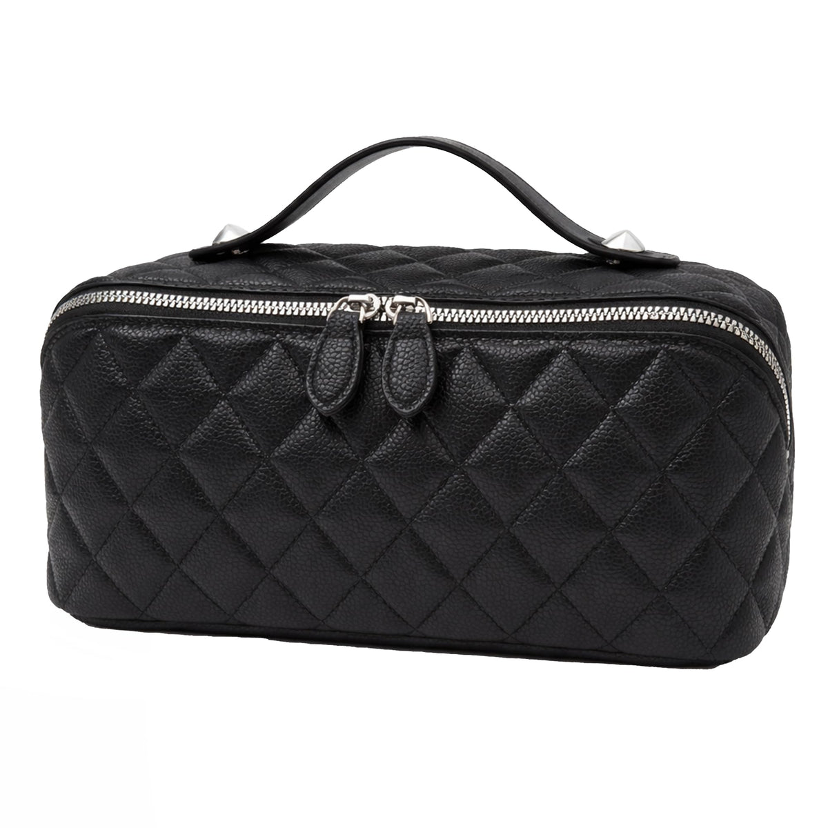 PU Leather Makeup Bag for Women, Structured Makeup Case with Wide Opening, Travel Cosmetic Bag with Compartments and Handle, Water-Resistant Makeup Organizer(Khaki, Lychee Grain)