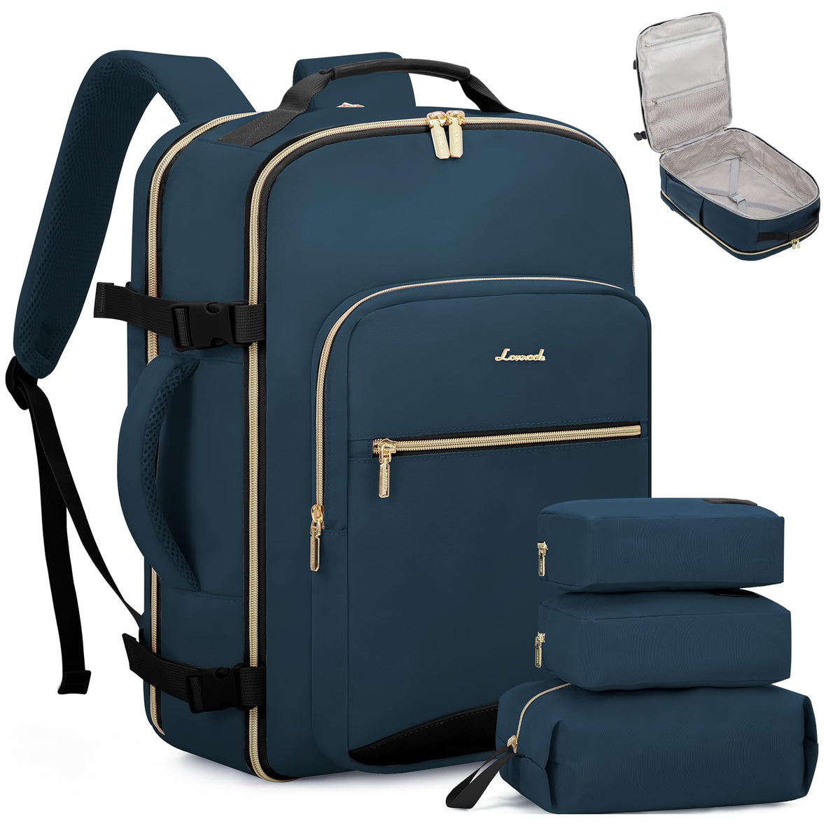 LOVEVOOK 40L Travel Backpack Flight Approved Carry on Backpack,3 Packing Cubes,Waterproof Personal Item Travel Bag,TSA Carry on Luggage Suitcase Travel Essentials,Gifts for Women & Men,fits 17" Laptop