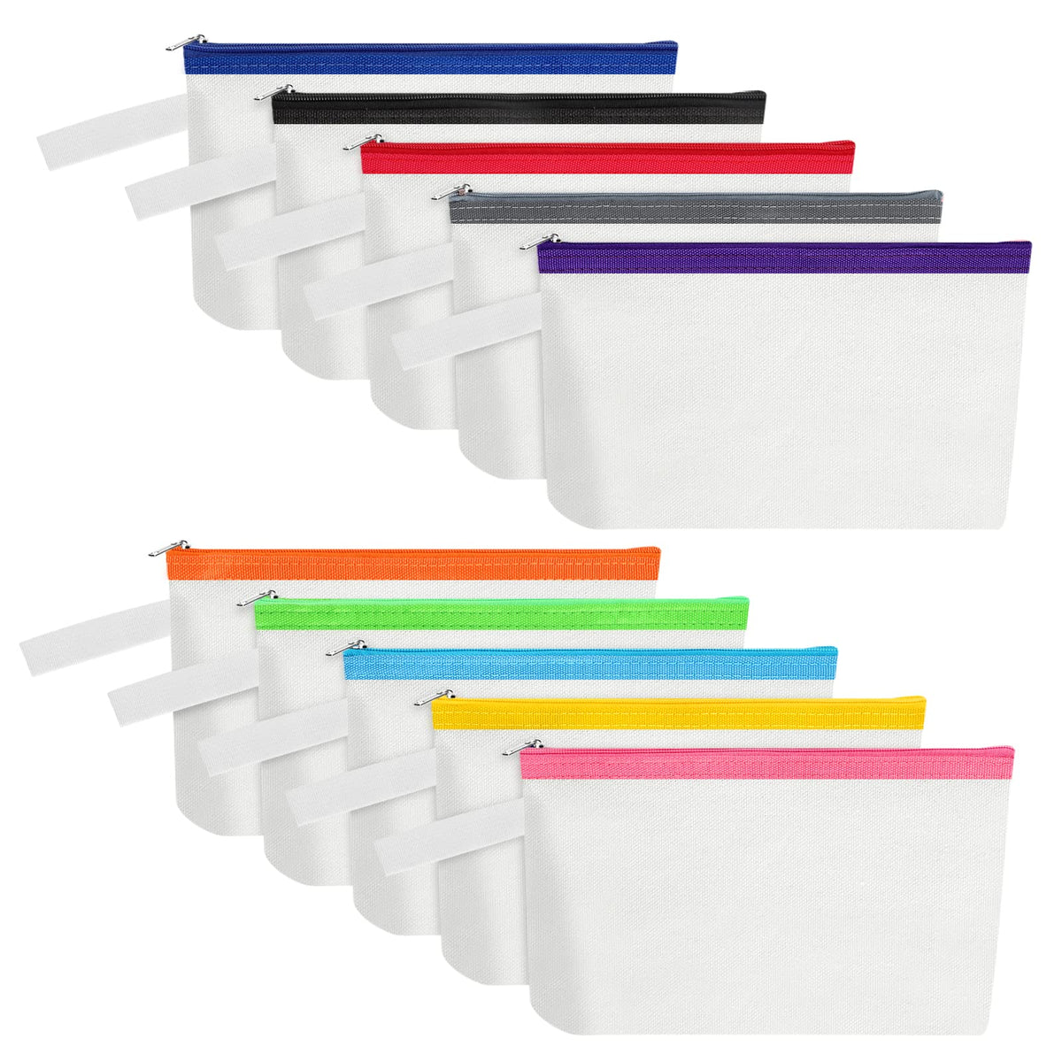 10 Pieces Cotton Canvas Makeup Bag with Bottom, Multi-Purpose Cosmetic Bag with Zipper Travel Toiletry Pouch, Blank DIY Craft Bag Pencil Bag (M, White), MN-WB07