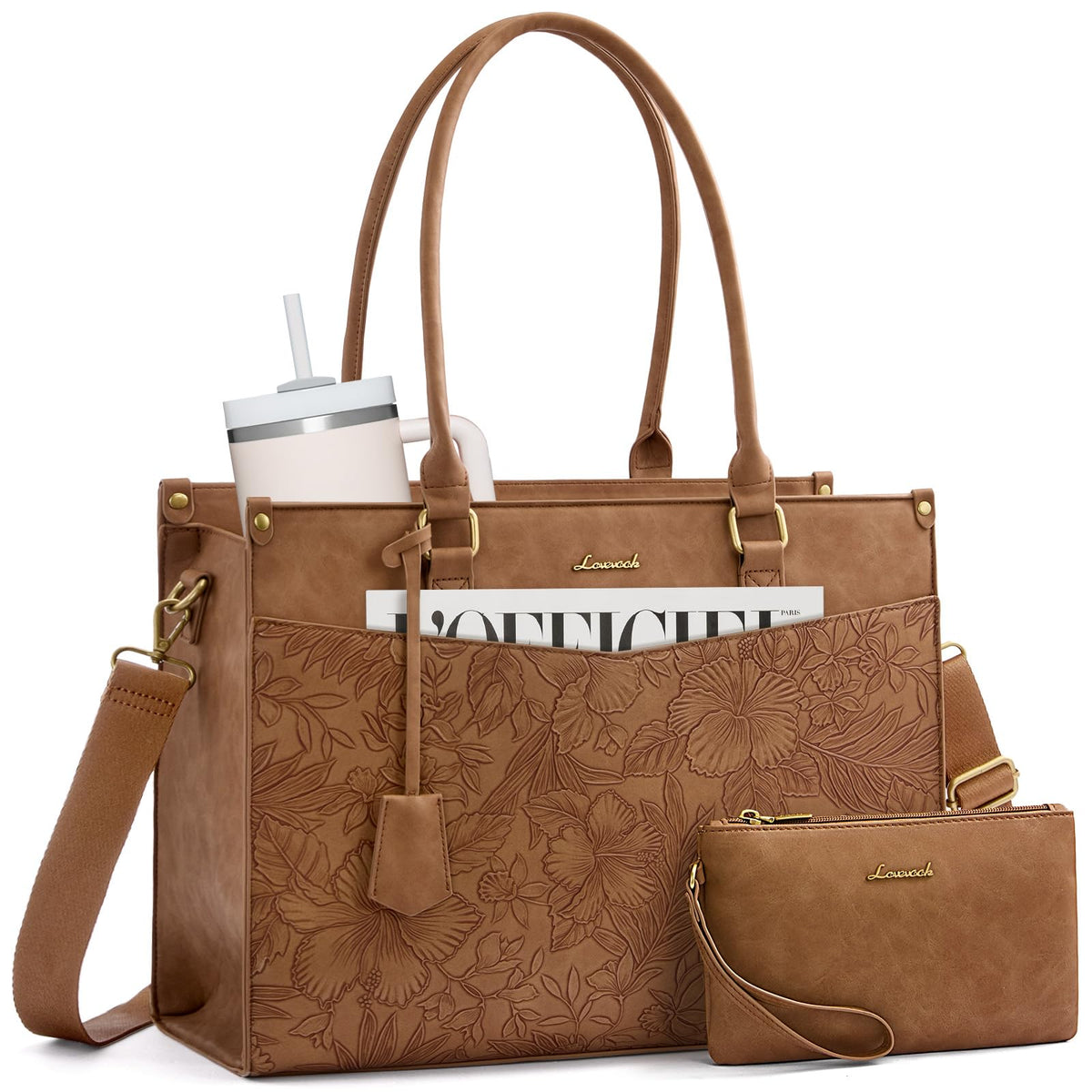 LOVEVOOK Laptop Bag for Women, Waterproof Tote Purse with Clutch for Work