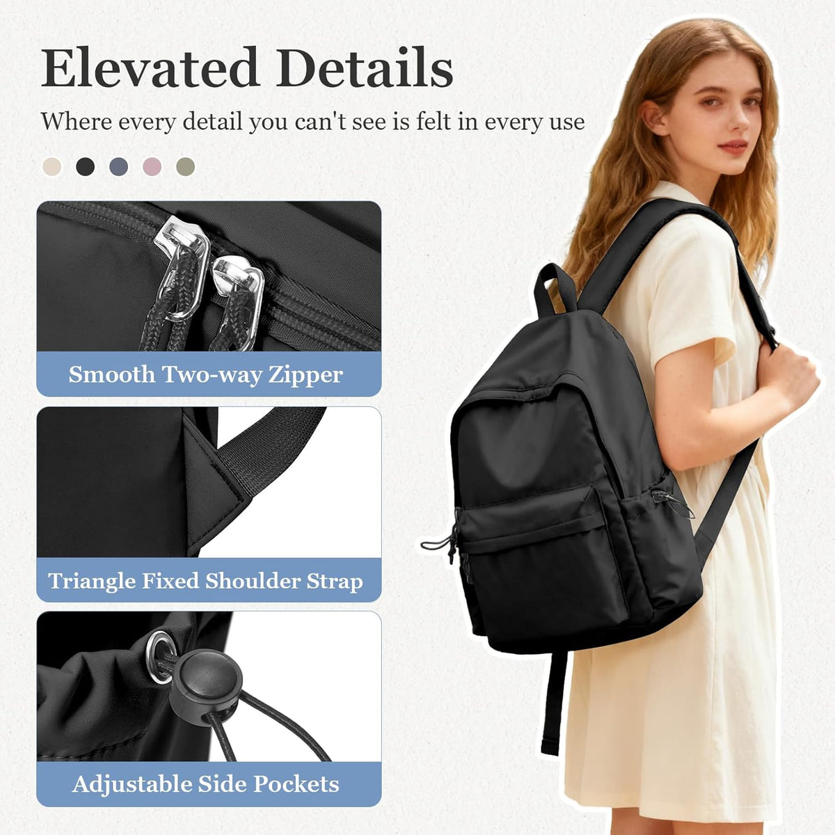 Black Middle School Backpack For Men Women Simple Backpack For College Students Aesthetic High School Bag Waterproof Bookbag For Teens Girls Boys