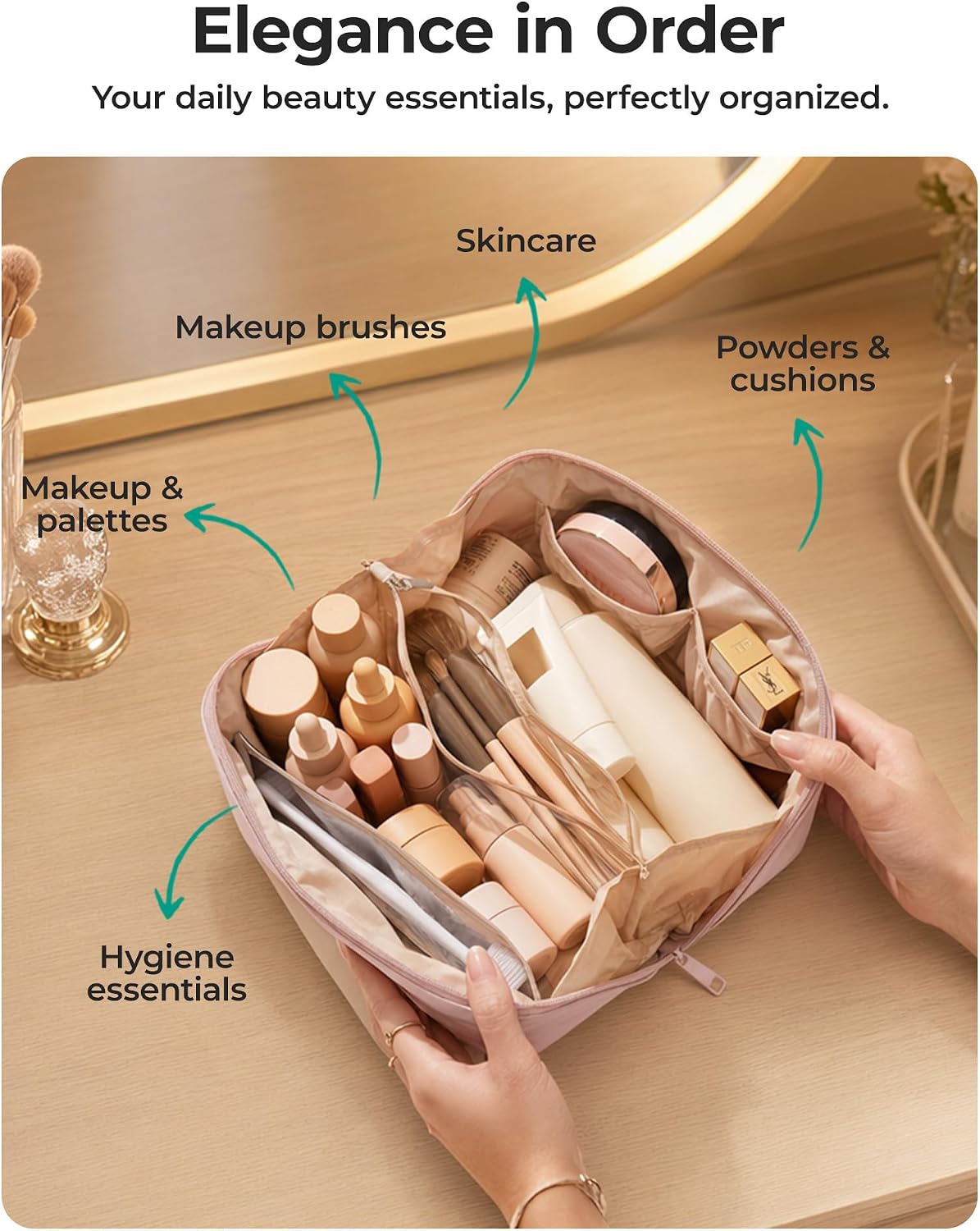 BAGSMART Travel Makeup Bag, Large Capacity Cosmetic Organizer for Women