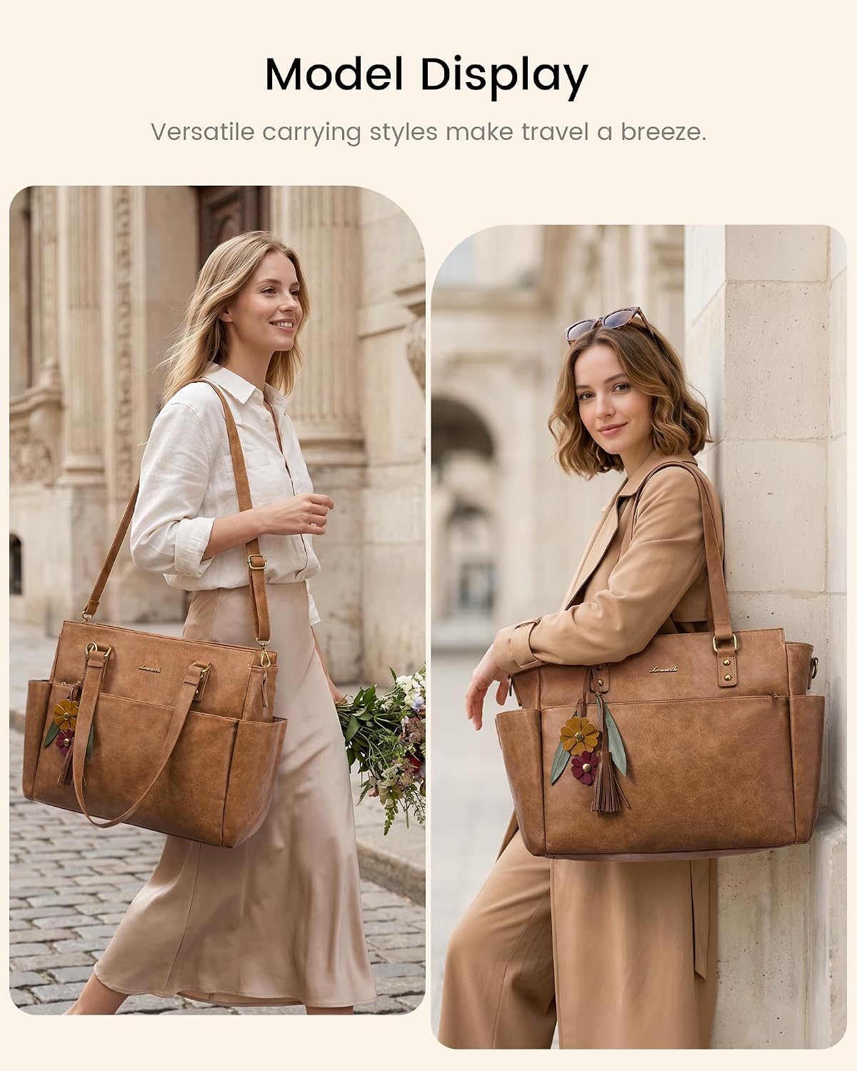 LOVEVOOK Laptop Tote Bag for Women, Vintage Work Teacher Bag with Clutch