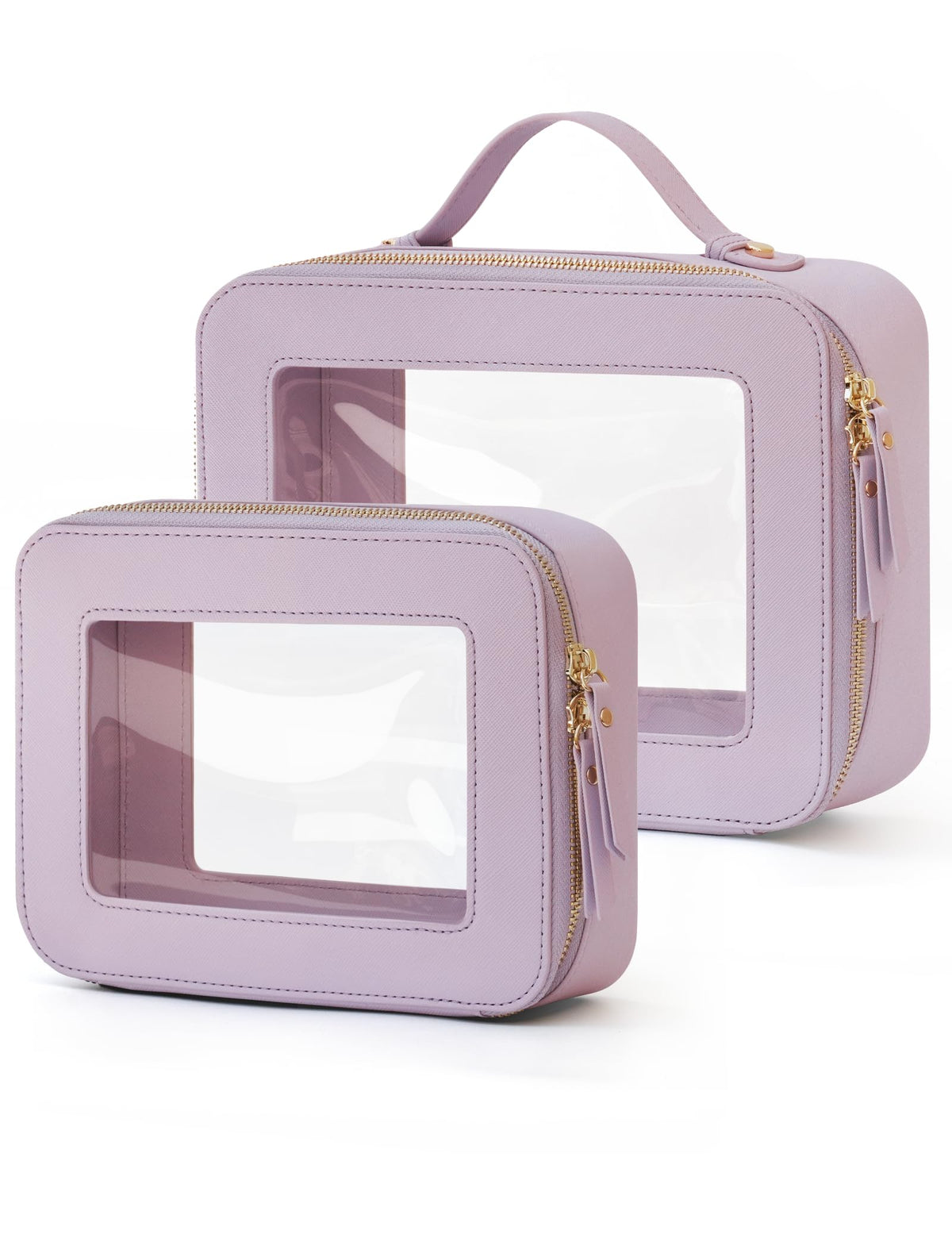 Popvibe Clear Makeup Bag Travel Cosmetic Case Transparent Toiletry Bag with Zipper, Portable Make Up Organizer Traveling Compact Car Bag for Essentials, Gold, Large