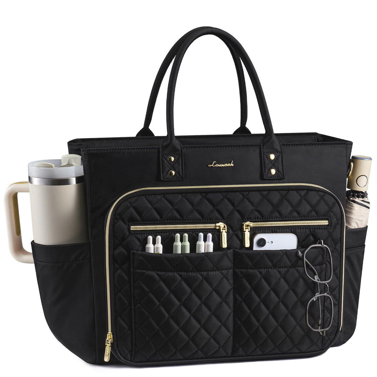 LOVEVOOK Tote Bag for Women, Teacher Nurse Work Laptop Bag, Quilted Bible Computer Shoulder Bag for Business Travel College