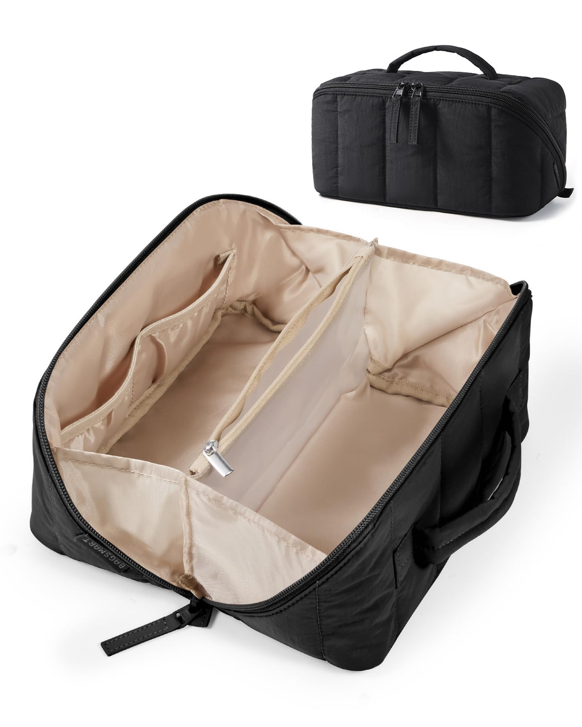 BAGSMART Puffy Travel Makeup Bag Toiletry Bag for Women, Black