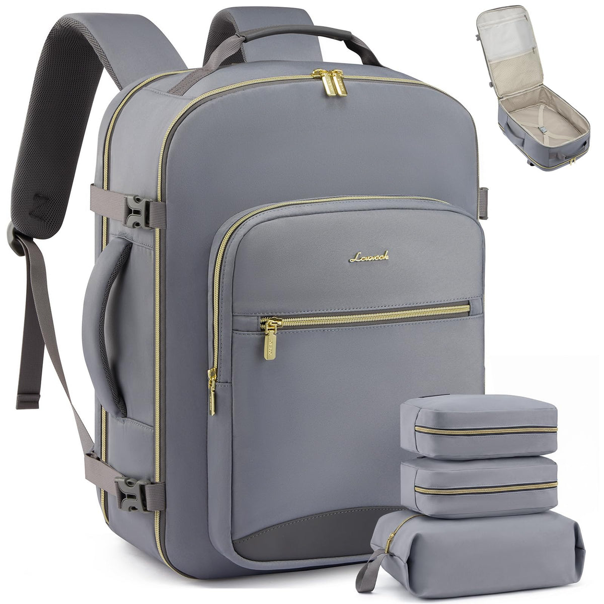 LOVEVOOK 40L Travel Backpack Flight Approved Carry on Backpack,3 Packing Cubes,Waterproof Personal Item Travel Bag,TSA Carry on Luggage Suitcase Travel Essentials,Gifts for Women & Men,fits 17" Laptop