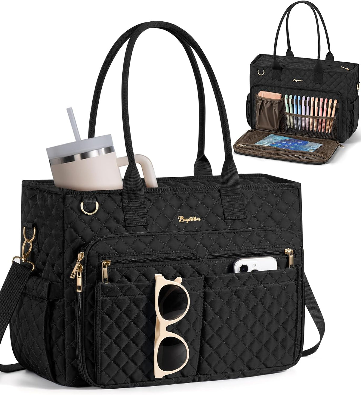 Bagstellar Teacher Tote Bag for Women, 15.6" Laptop Work Tote Computer Bag