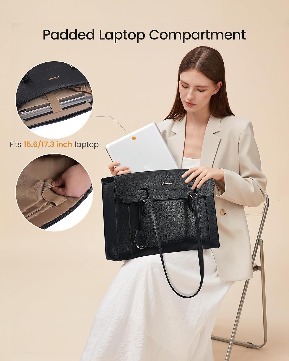 LOVEVOOK Laptop Tote Bag for Women,Computer Work Bag With Large Cup Holder,15.6 Inch Waterproof PU Leather Purse Briefcase for Teacher